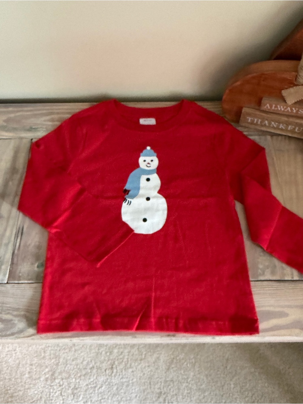Hanna Andersson Red Long-Sleeve Tee with Snowman Graphic ⛄️🆕